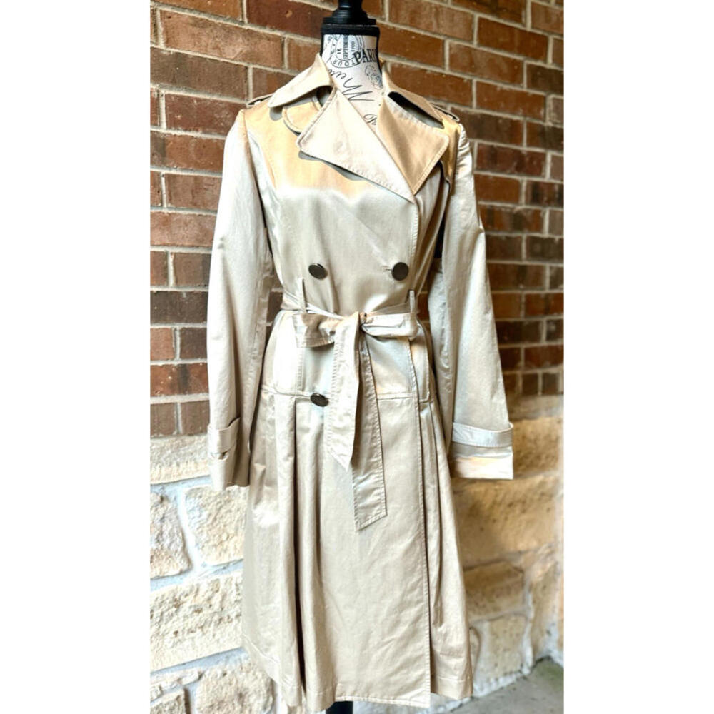 Badgley Mischka Champagne/Metallic Beige Trench Coat Jacket SZ 4